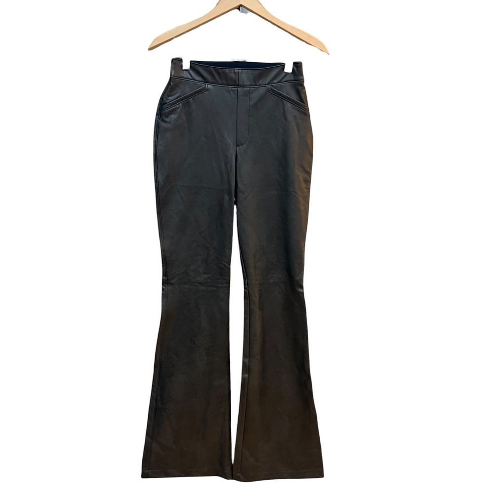 Spanx Faux Leather Pants Womens Small Black Flare Leg Pull On Slimming Chic